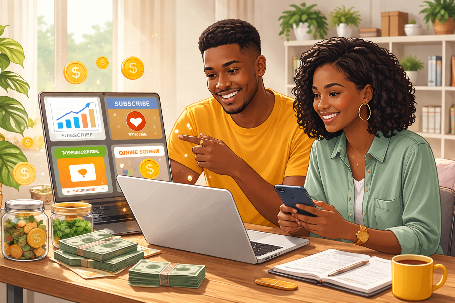 Website monetization strategy dashboard showing diversified ad models, affiliate income, analytics metrics, and compliance indicators