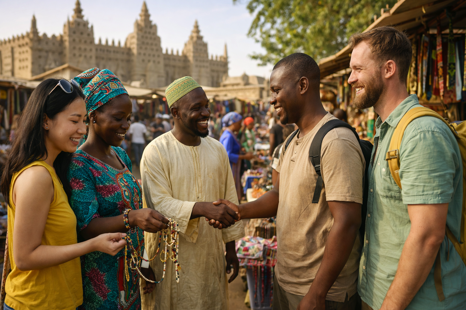 Traveler greeting local people respectfully in a foreign country illustrating cultural etiquette for international travel.